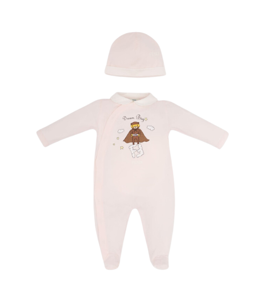 Fendi baby romper set in rose pink with premium materials and expert craftsmanship, available at Lestyle Boutique Melbourne