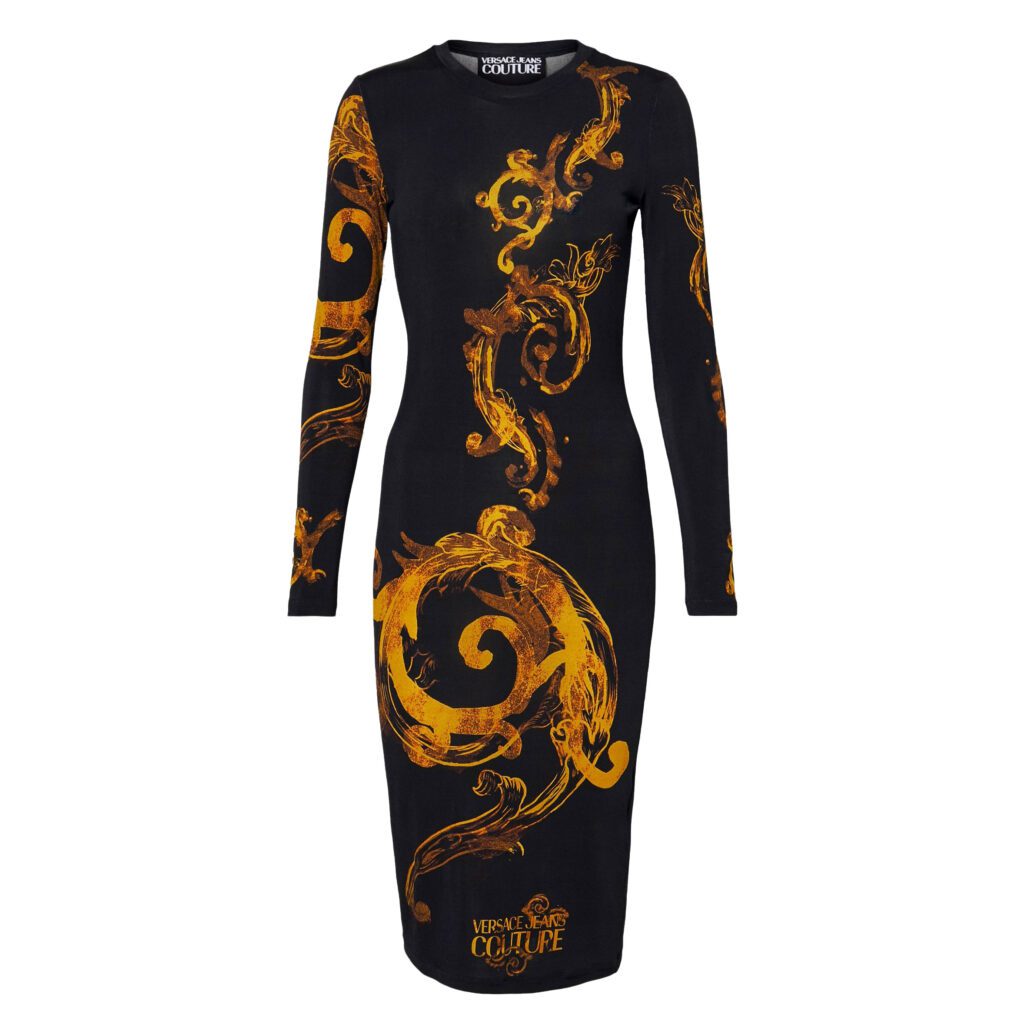 Versace Jeans Couture Midi Dress with signature Watercolour print, available at Lestyle Boutique Melbourne
