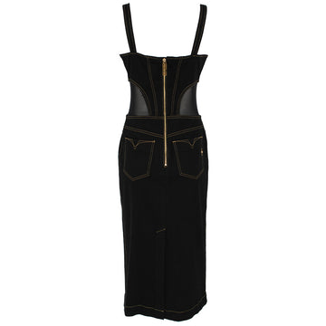 Versace Jeans Couture denim midi dress featuring logo buckles available at Lestyle Boutique Melbourne