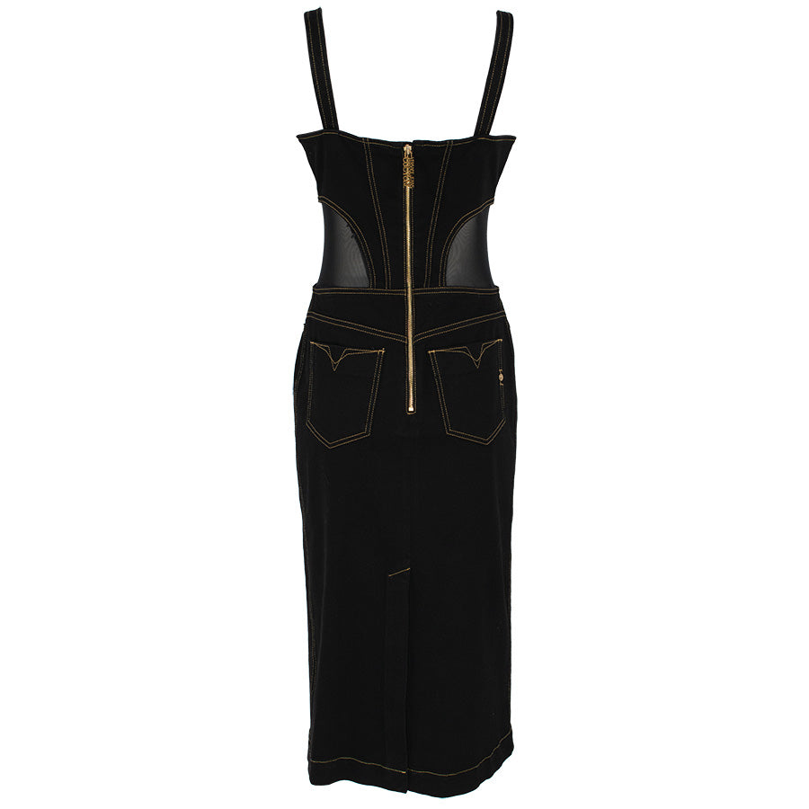 Versace Jeans Couture denim midi dress featuring logo buckles available at Lestyle Boutique Melbourne
