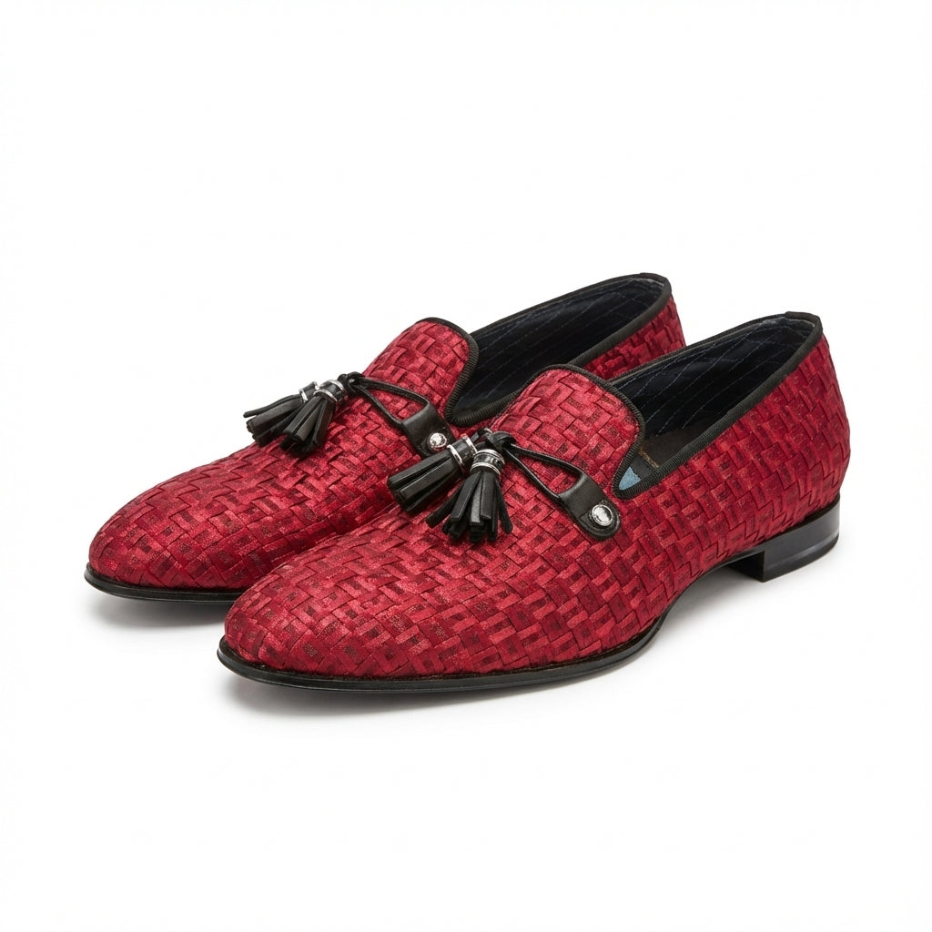 Louis Leeman loafers featuring woven red texture with tassel detail available at Lestyle Boutique Melbourne