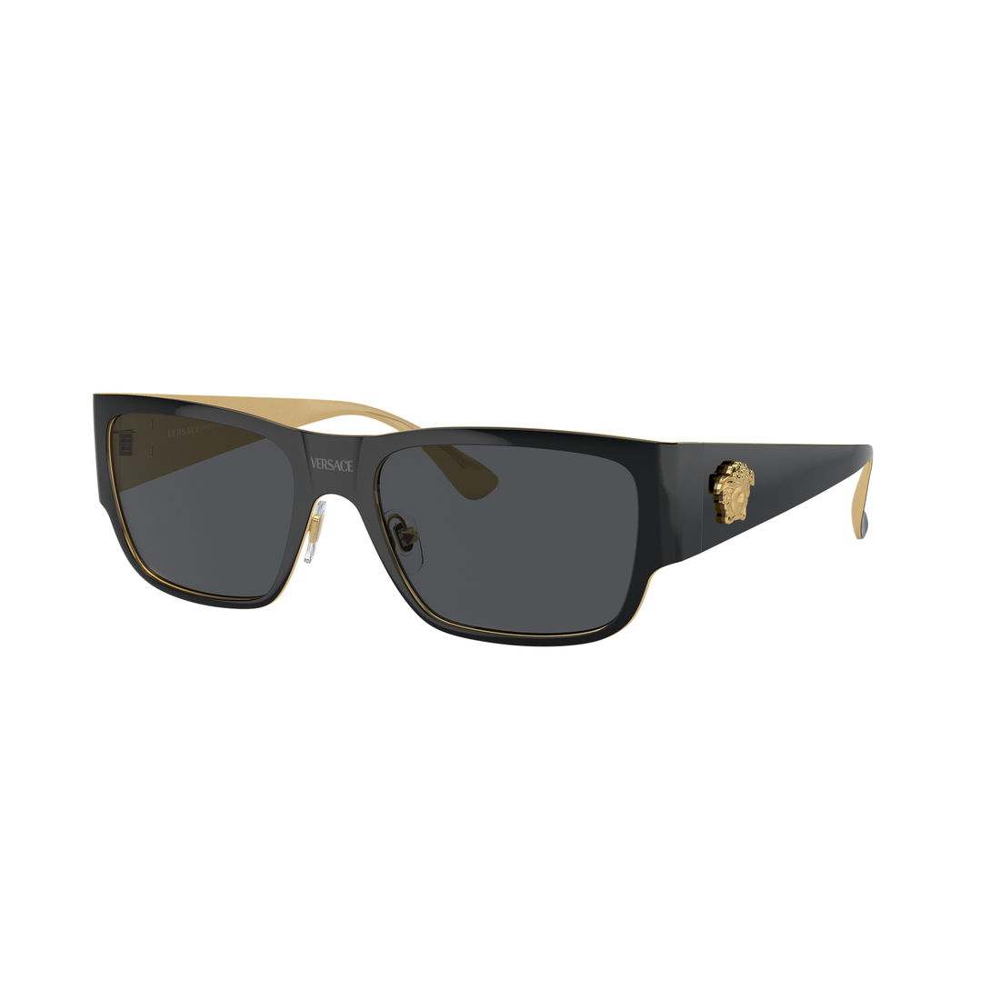 Versace VE2262 black shield sunglasses with dark grey lenses, available at Lestyle Boutique Melbourne. A sleek and modern accessory for any occasion.