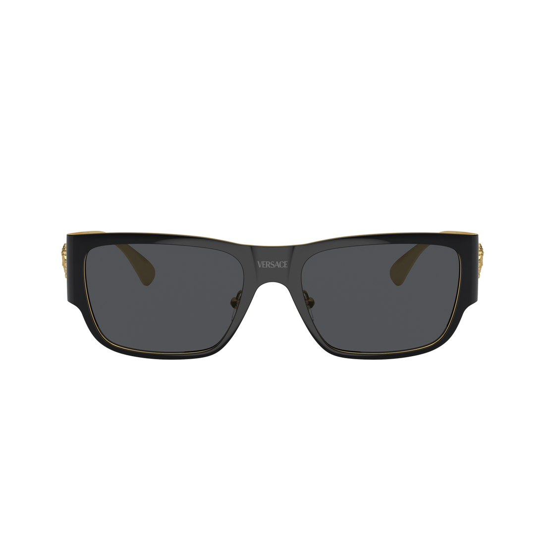Versace VE2262 black shield sunglasses with dark grey lenses, available at Lestyle Boutique Melbourne. A sleek and modern accessory for any occasion.