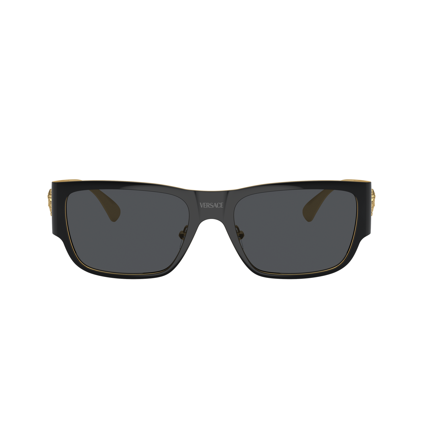 Versace VE2262 black shield sunglasses with dark grey lenses, available at Lestyle Boutique Melbourne. A sleek and modern accessory for any occasion.