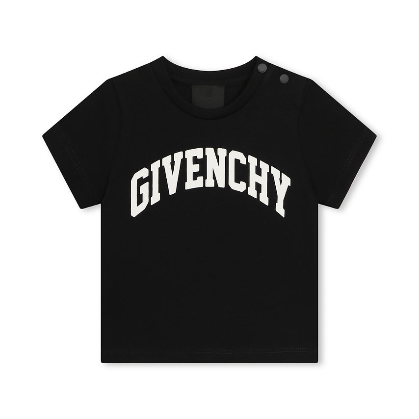 Givenchy black baby T-shirt with white logo, available at Lestyle Boutique.