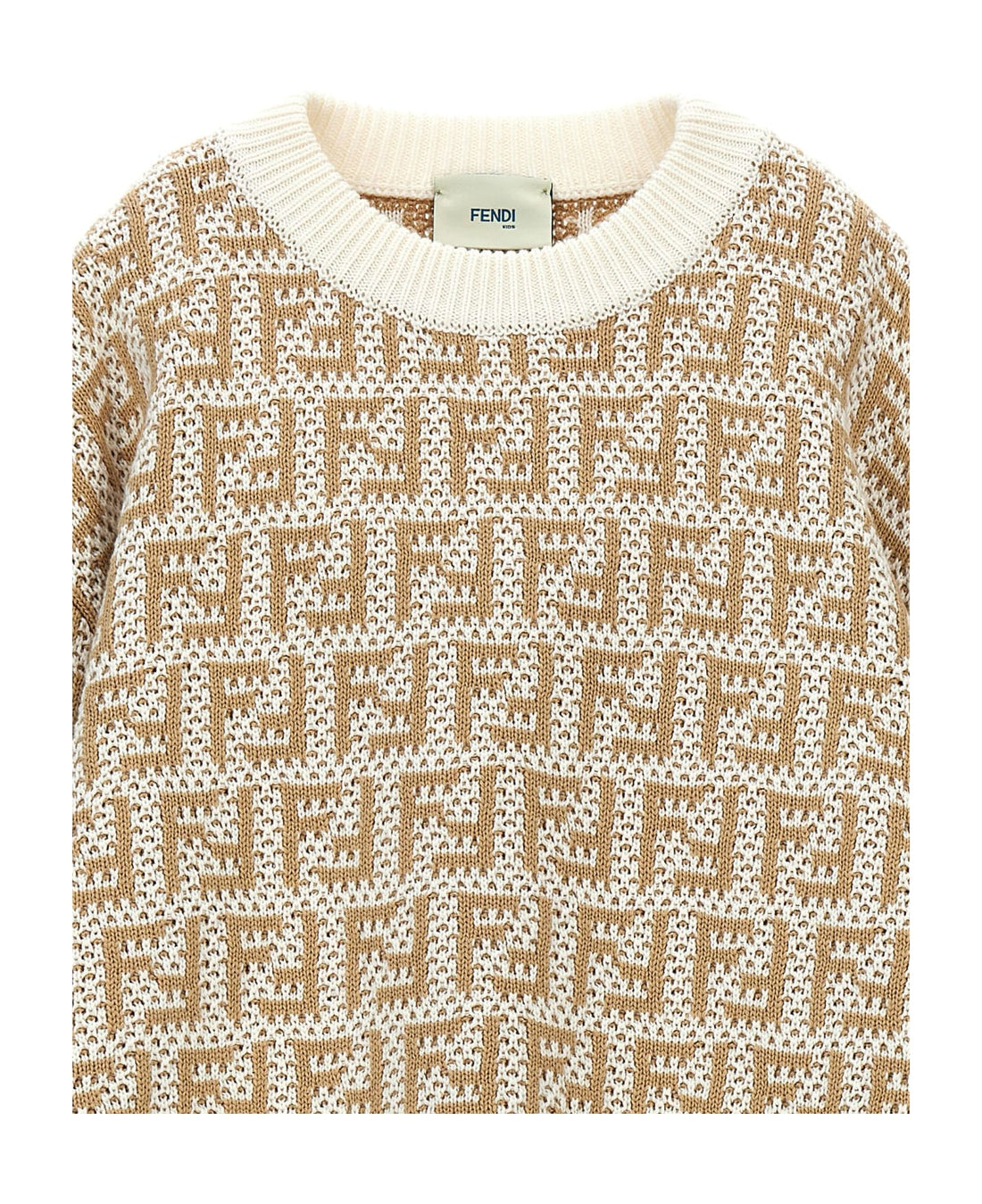 Fendi Kids sweater featuring all-over FF jacquard logo pattern in beige, available at Lestyle Boutique Melbourne