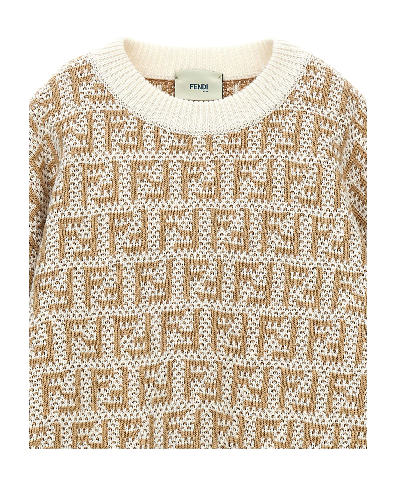 Fendi Kids sweater featuring all-over FF jacquard logo pattern in beige, available at Lestyle Boutique Melbourne