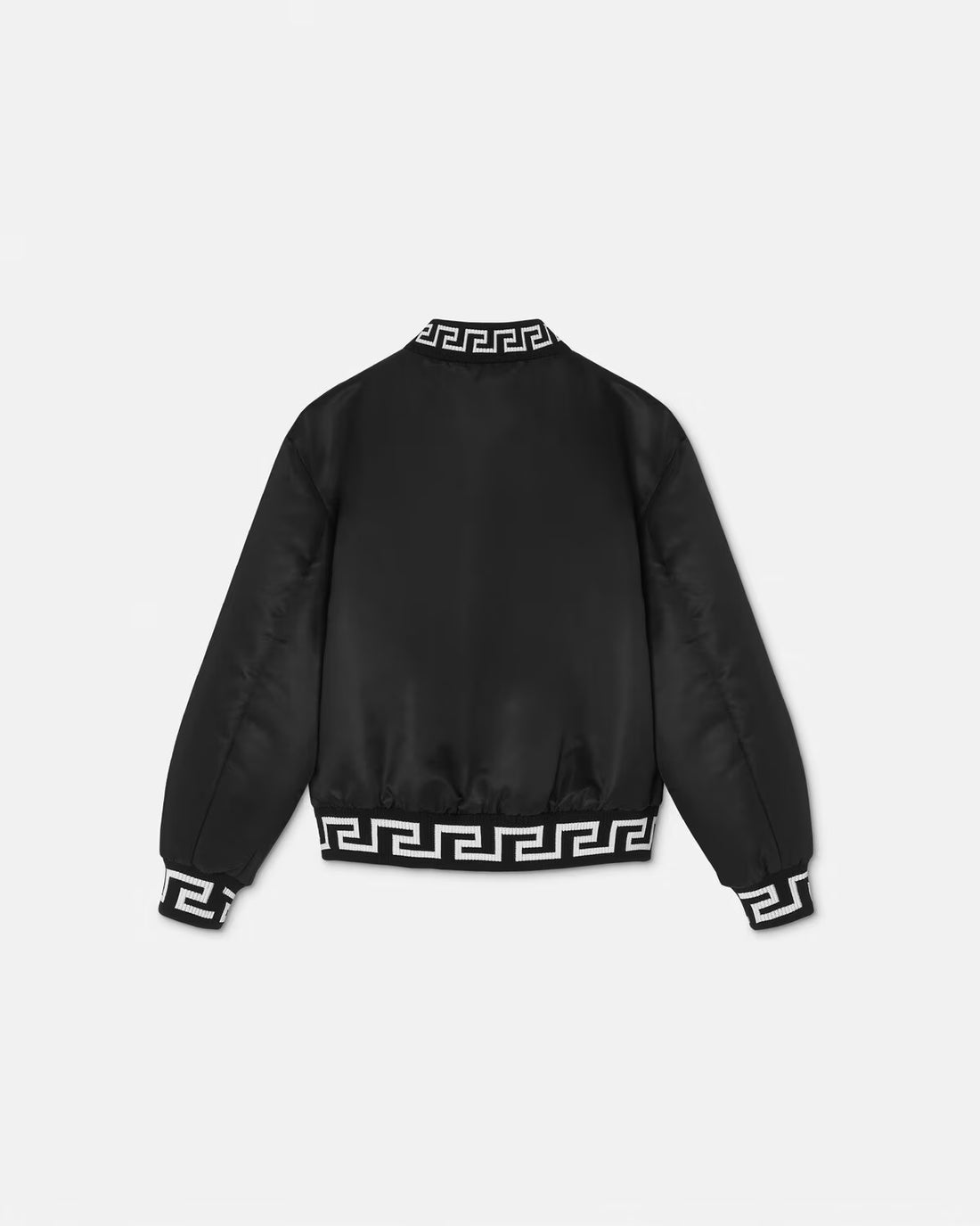 Versace Greca Kids Bomber Jacket in black with Medusa Kids motif and Greca ribbed detailing.