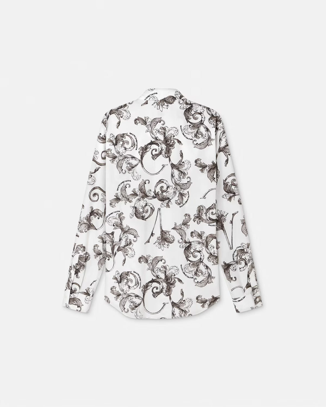 Versace Jeans Couture White Outline Barocco Slim-Fit Shirt featuring an all-over Barocco print, classic pointed collar, and buttoned cuffs for a refined yet statement-making ensemble. Available at Lestyle Boutique.