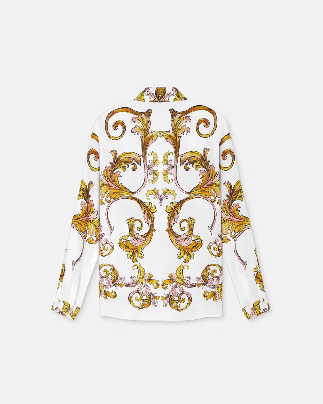 Versace Jeans Couture White Outline Barocco Shirt featuring the brand’s signature print and luxurious V-Emblem buttons, ideal for elevating your wardrobe with a touch of elegance and boldness. Available at Lestyle Boutique.