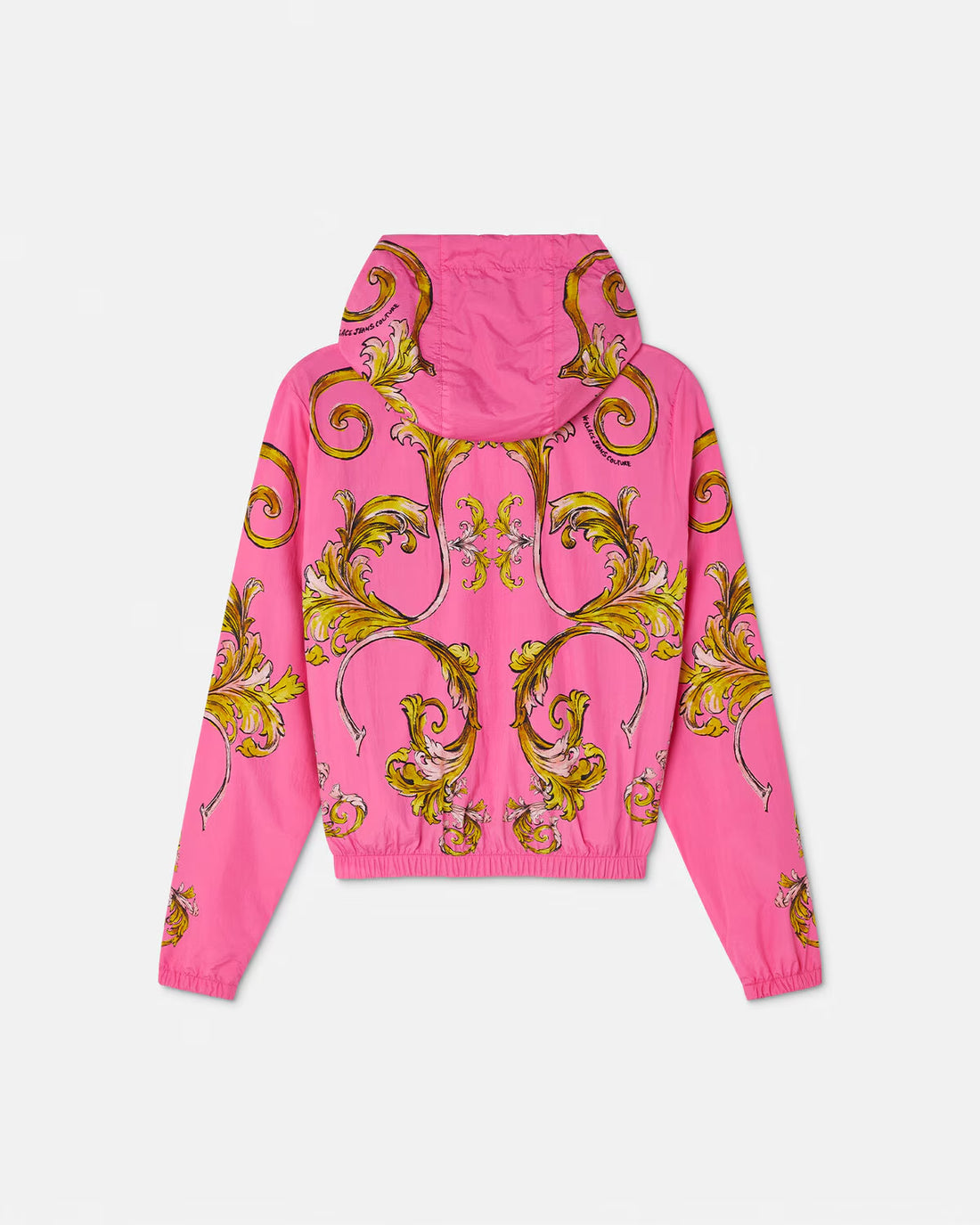 Versace Jeans Couture Outline Barocco Windbreaker Jacket in Pink featuring the iconic Barocco print, available at Lestyle Boutique.