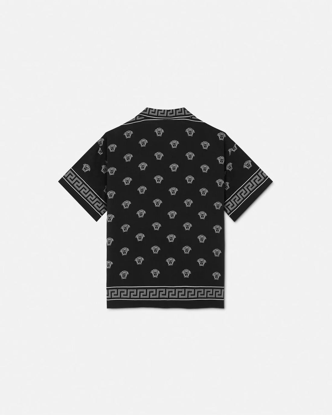 Versace Medusa Bandana Kids Shirt in black, featuring the Medusa Bandana print with Greca and Medusa motifs, short sleeves, and a button-up front, available at Lestyle Boutique.