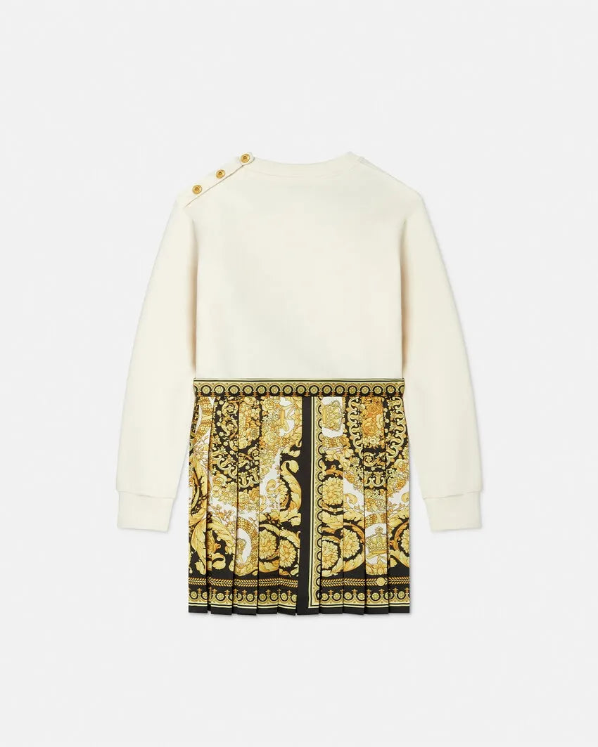 Versace Barocco Foulard Kids Sweatshirt Dress with gold and white design, available at Lestyle Boutique Melbourne