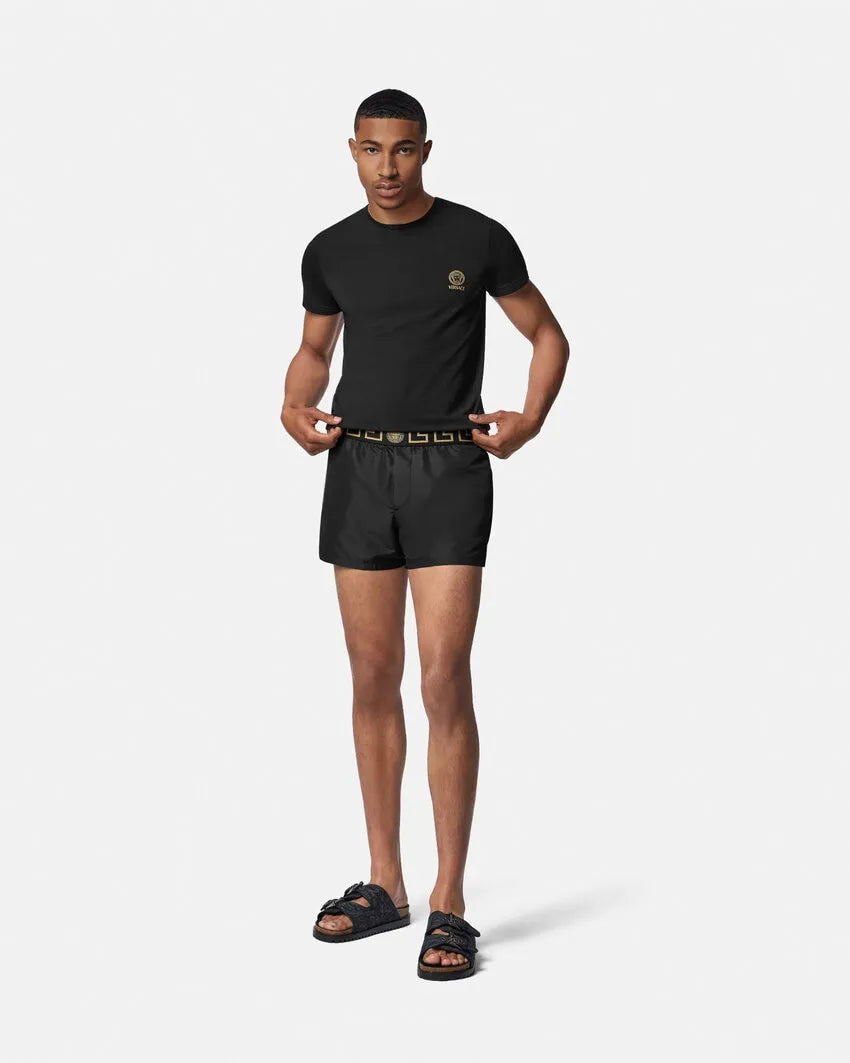 Versace Greca Border Swim Shorts featuring a stylish design and high-quality materials. Available at Lestyle Boutique Melbourne