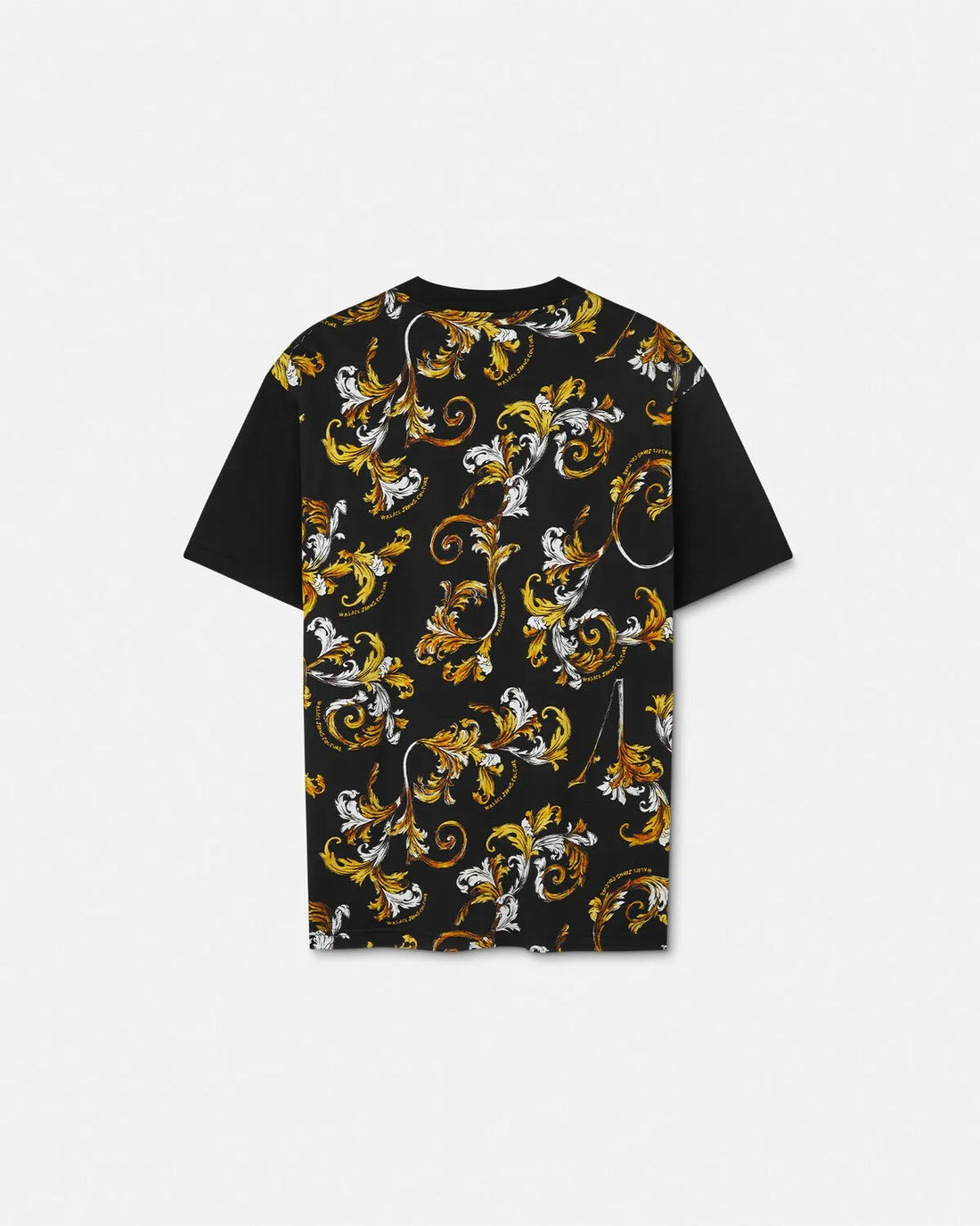 Versace Jeans Couture black and gold Outline Barocco print T-shirt with short sleeves and a crewneck, available at Lestyle Boutique.