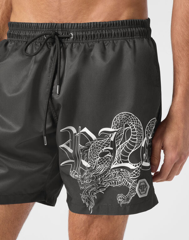 PHILIPP PLEIN SWIM SHORTS featuring dragon print available at Lestyle Boutique Melbourne