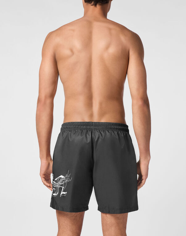 PHILIPP PLEIN SWIM SHORTS featuring dragon print available at Lestyle Boutique Melbourne