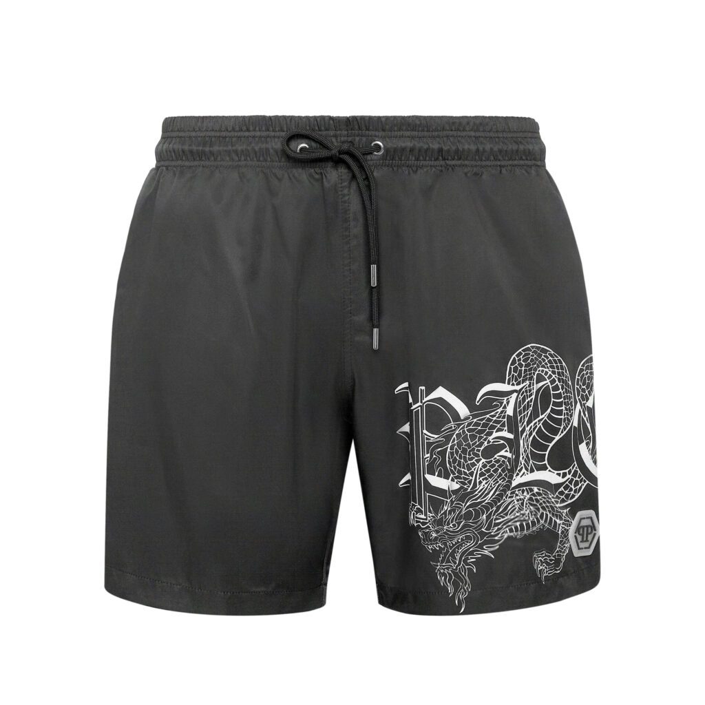 PHILIPP PLEIN SWIM SHORTS featuring dragon print available at Lestyle Boutique Melbourne