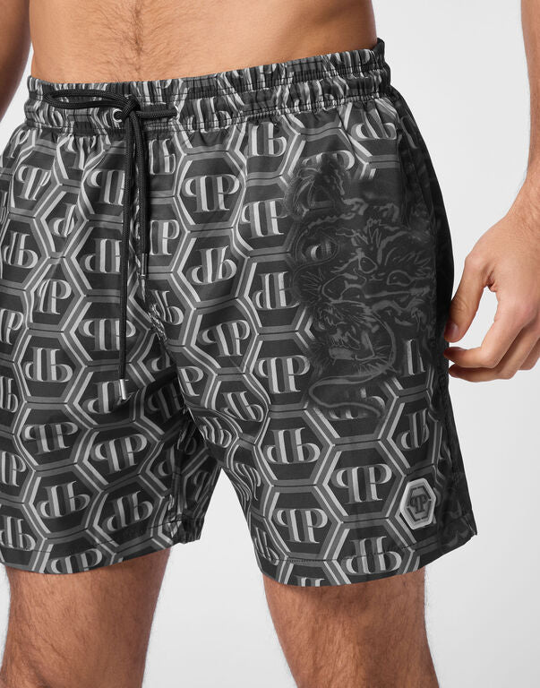 PHILIPP PLEIN SWIM SHORTS featuring dragon monogram print available at Lestyle Boutique Melbourne
