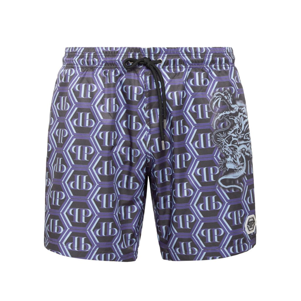 Philipp Plein Swim Shorts featuring Dragon Monogram Print available at Lestyle Boutique Melbourne