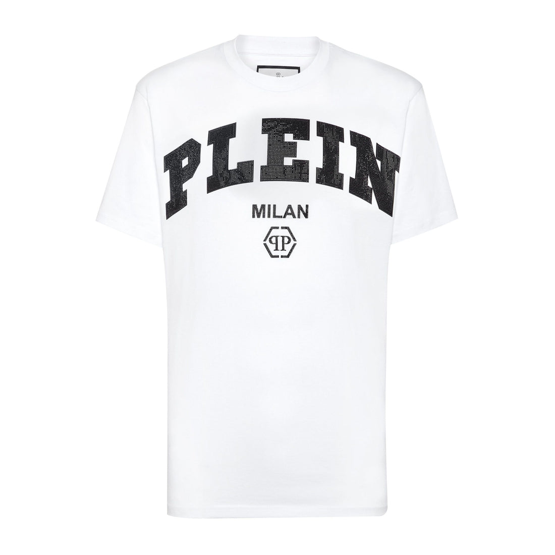 Philipp Plein white T-shirt with "PLEIN MILAN" logo, available at Lestyle Boutique.