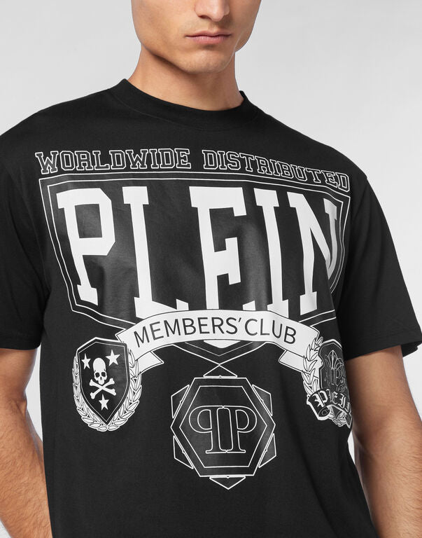 Philipp Plein black T-shirt with "PLEIN MEMBERS CLUB" and emblem graphics, available at Lestyle Boutique.