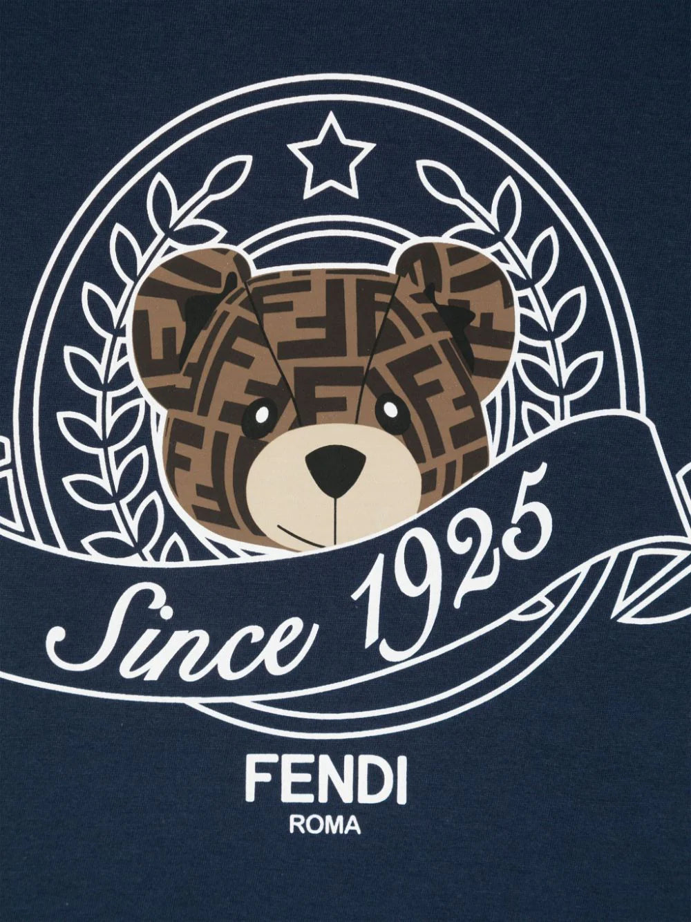 Fendi Kids navy t-shirt featuring a teddy bear graphic and "Since 1925" design, blending classic style with playful charm, available at Lestyle Boutique Melbourne.