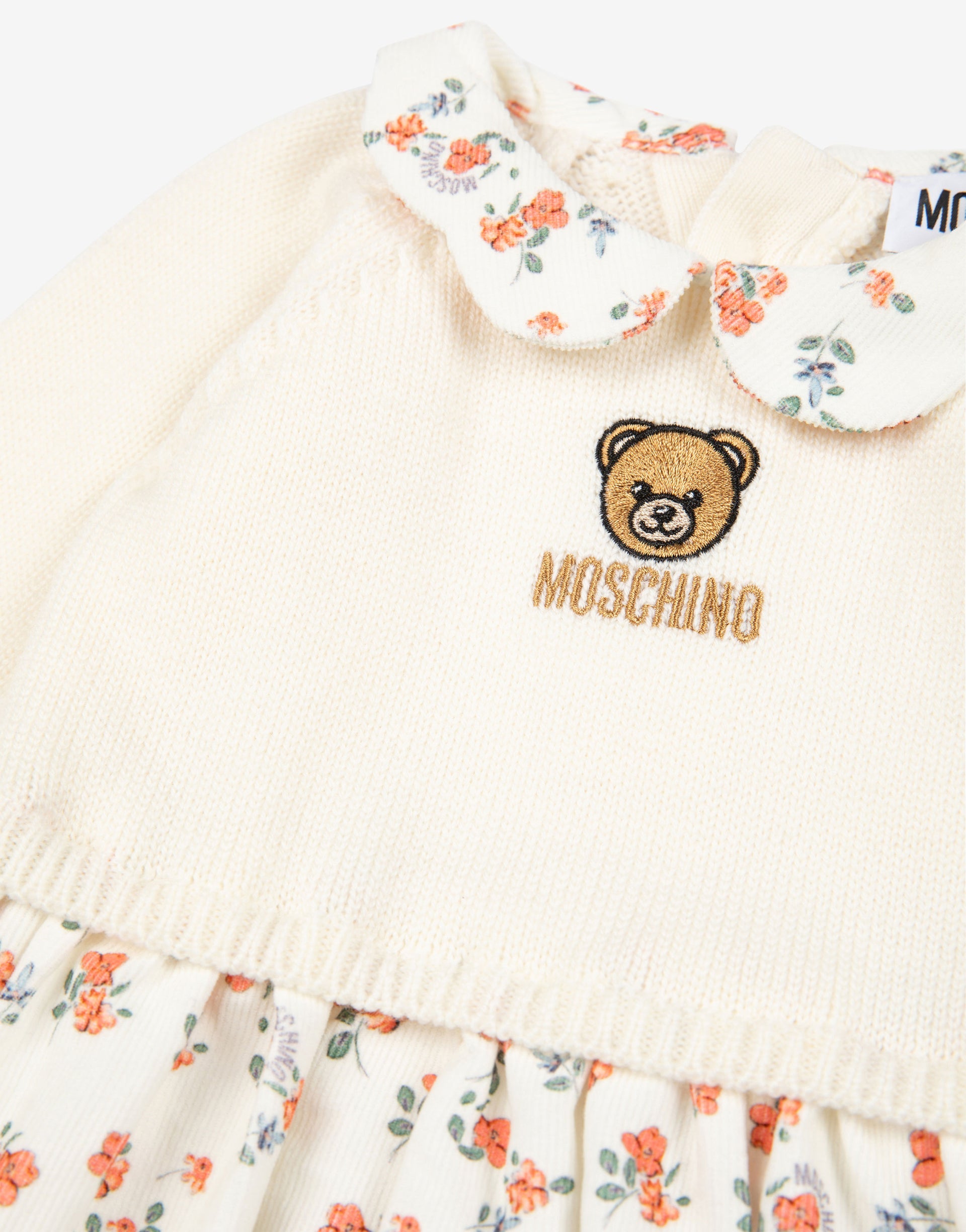 MOSCHINO shaved knit and printed velvet dress featuring bear embroidery available at Lestyle Boutique Melbourne