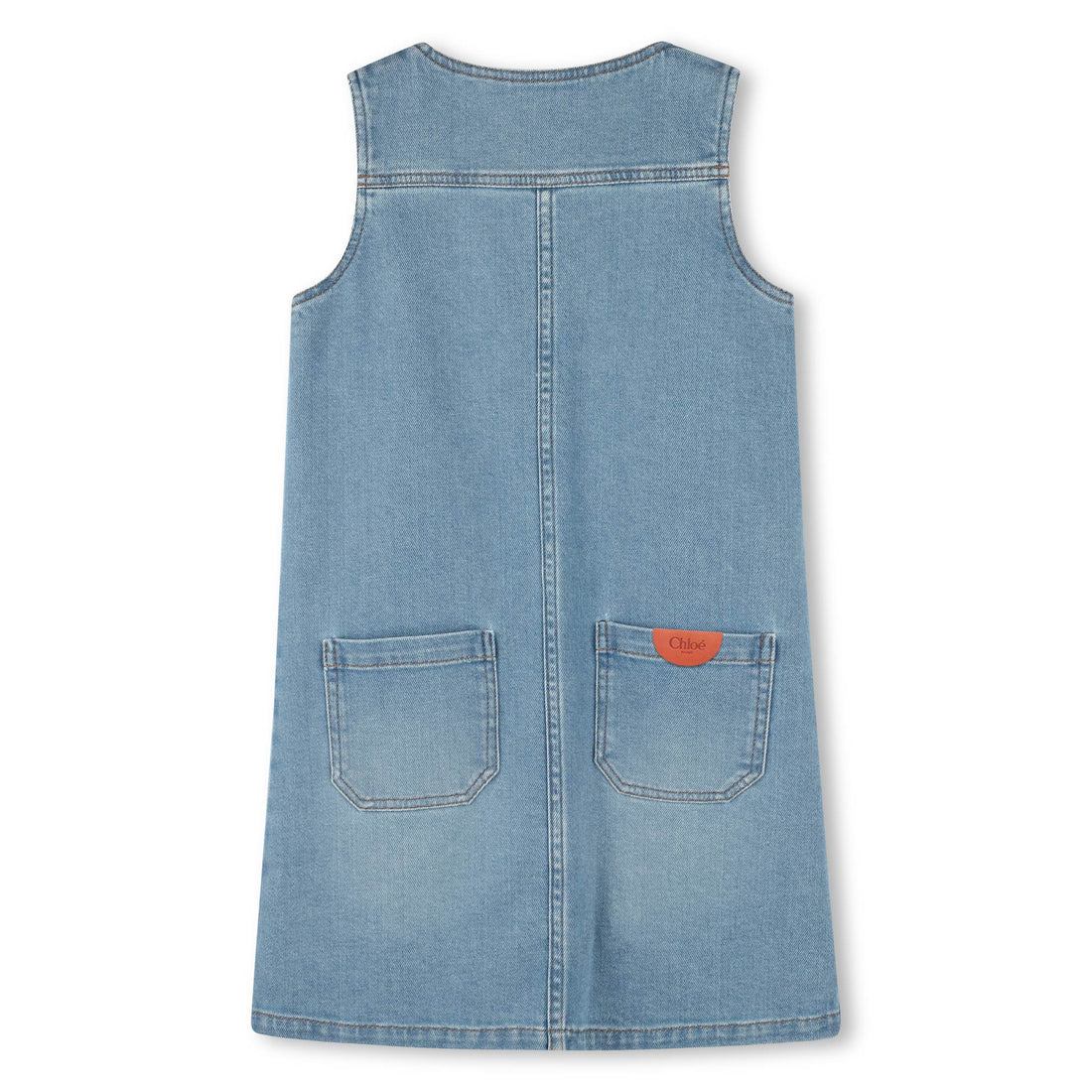 Chloé Kids denim zip-front dress featuring patch pockets available at Lestyle Boutique Melbourne
