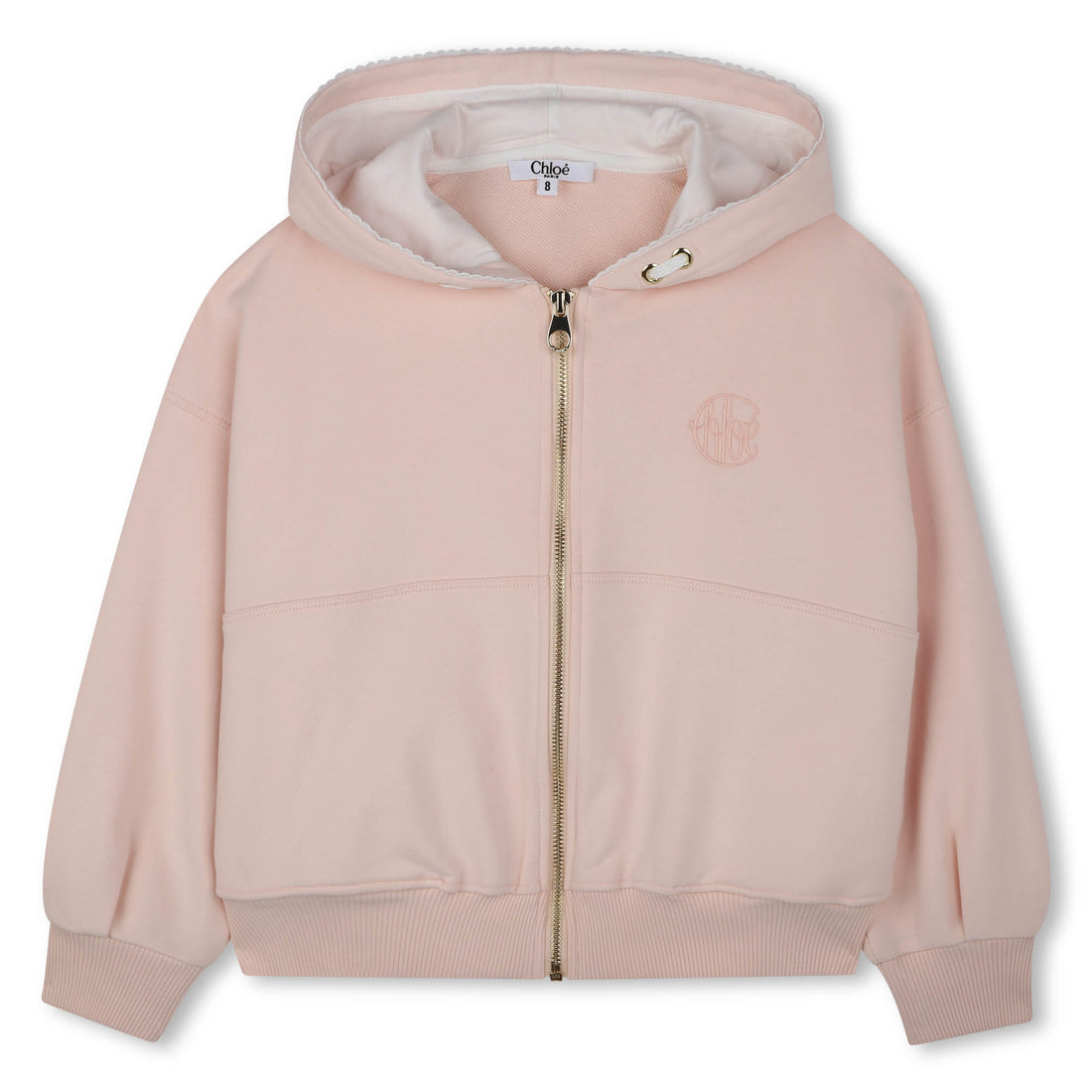 Chloé Kids zip-up hooded fleece cardigan featuring a soft pink color available at Lestyle Boutique Melbourne