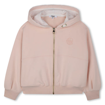Chloé Kids zip-up hooded fleece cardigan featuring a soft pink color available at Lestyle Boutique Melbourne