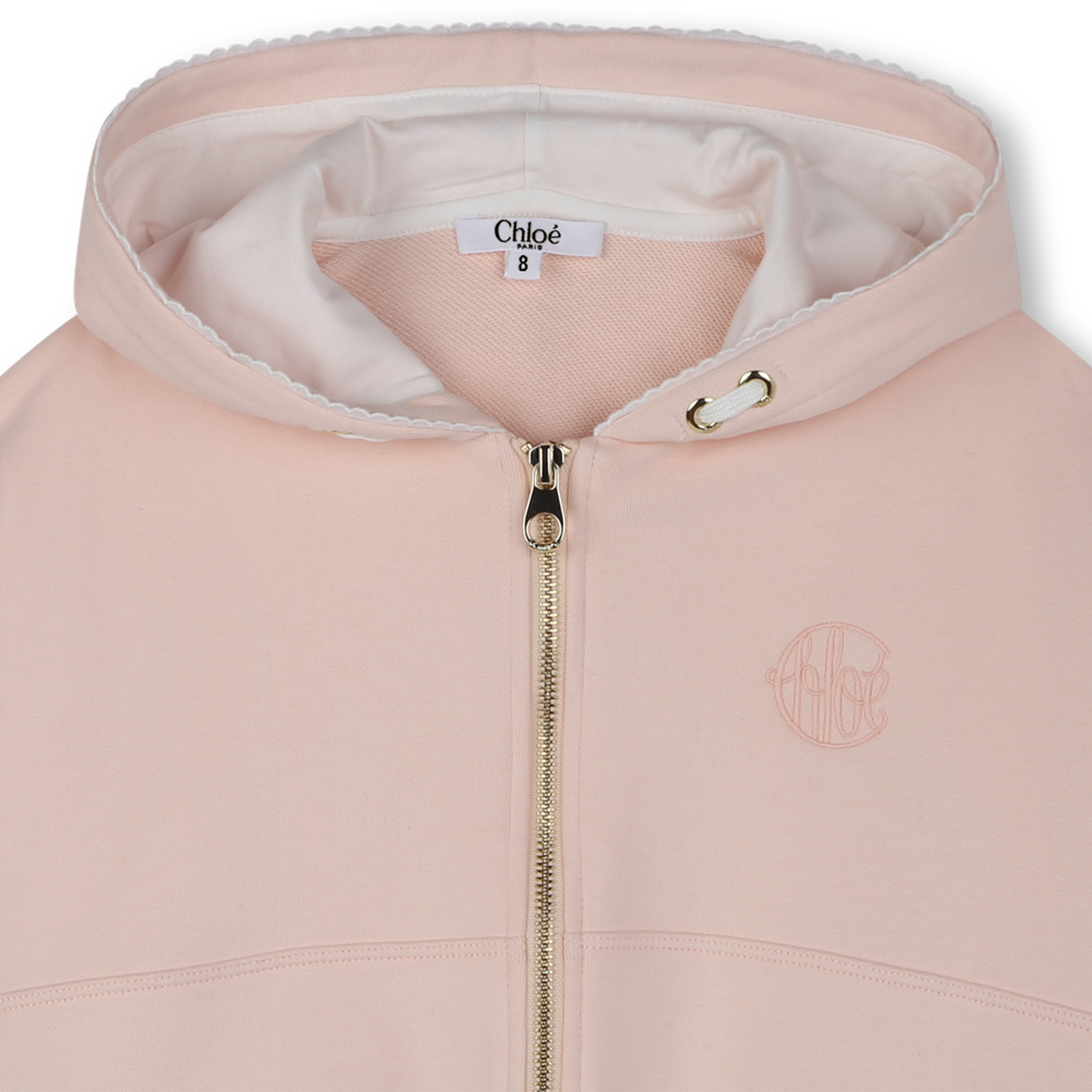 Chloé Kids zip-up hooded fleece cardigan featuring a soft pink color available at Lestyle Boutique Melbourne
