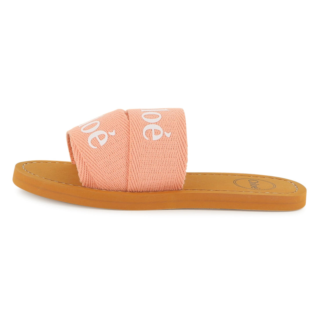 Chloé Kids logo slides featuring coral strap available at Lestyle Boutique Melbourne