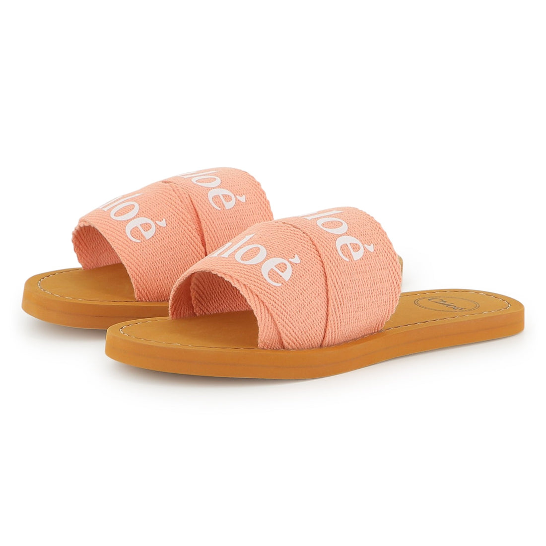 Chloé Kids logo slides featuring coral strap available at Lestyle Boutique Melbourne