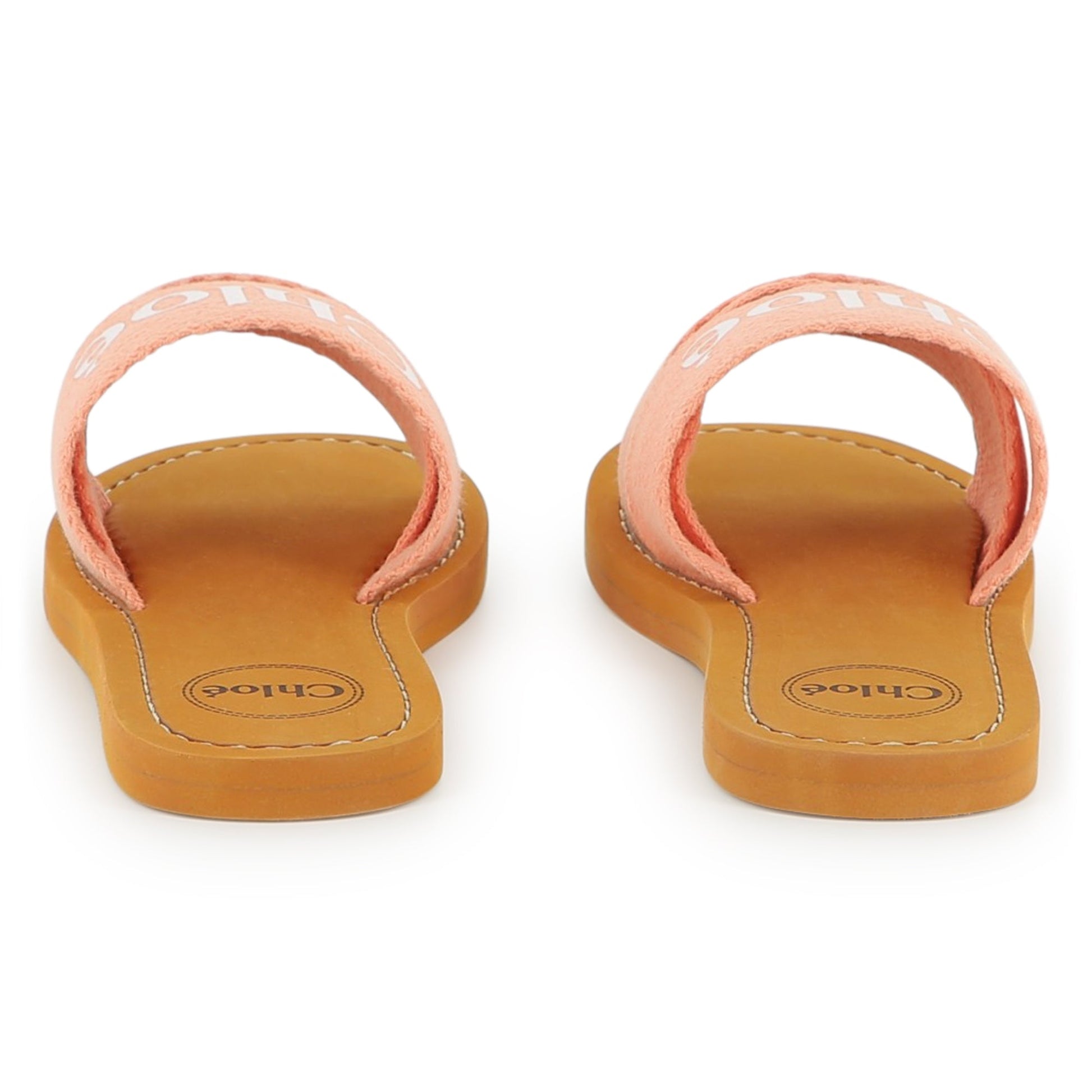 Chloé Kids logo slides featuring coral strap available at Lestyle Boutique Melbourne