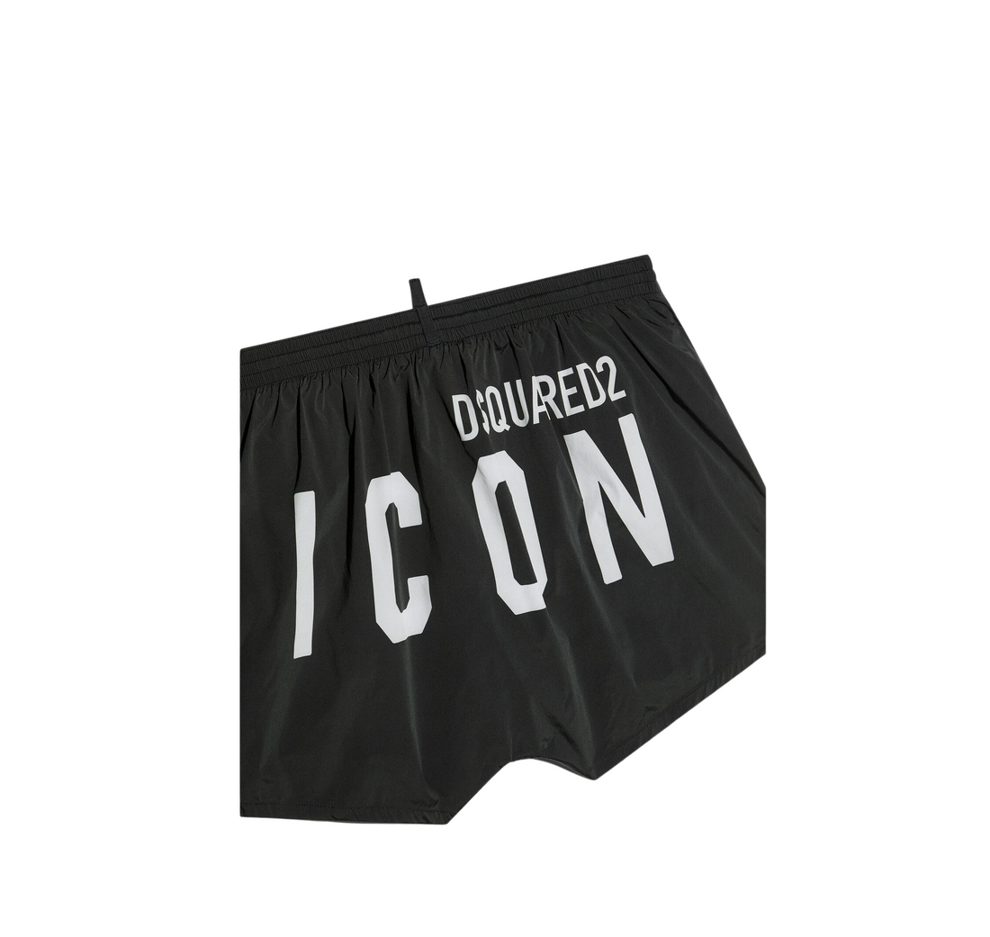 Black shorts with a white drawstring on a white background