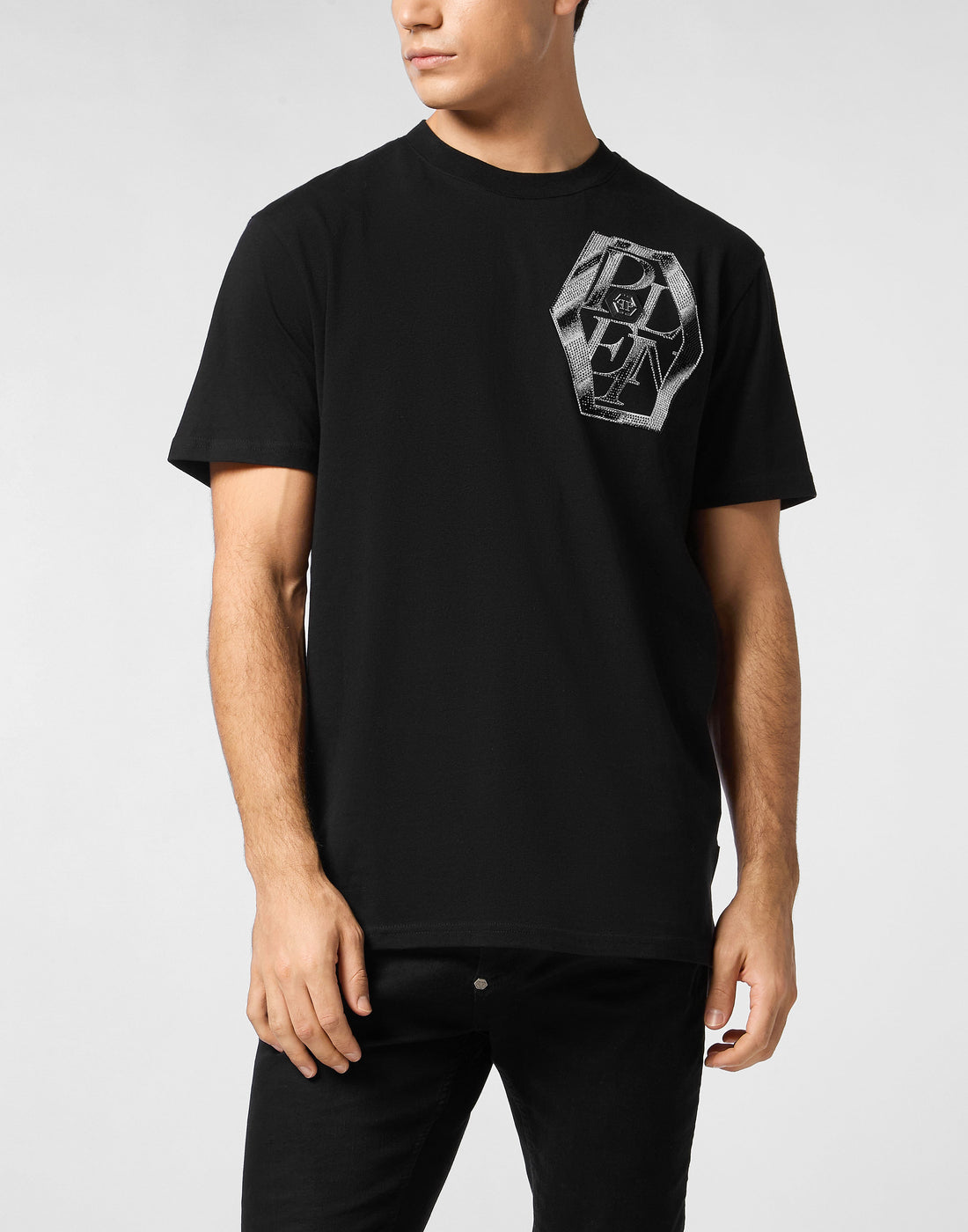 Philipp Plein Round Neck T-Shirt with metal design, available at Lestyle Boutique Melbourne