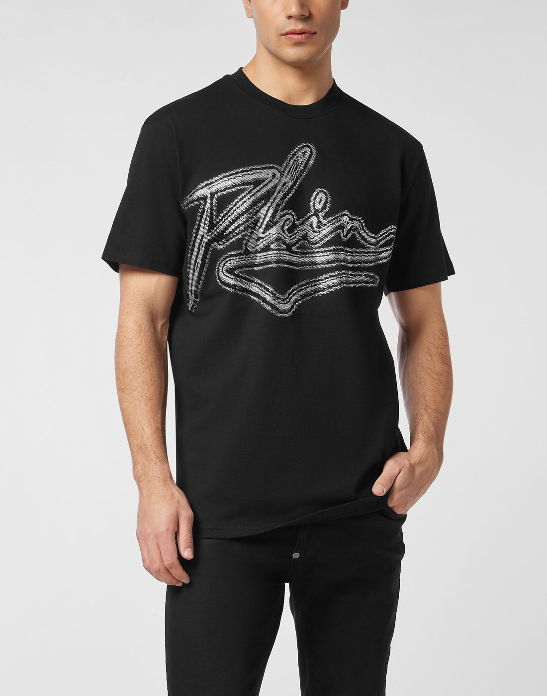 Philipp Plein Cotton Round Neck T-Shirt with embroidered lettering available at Lestyle Boutique Melbourne