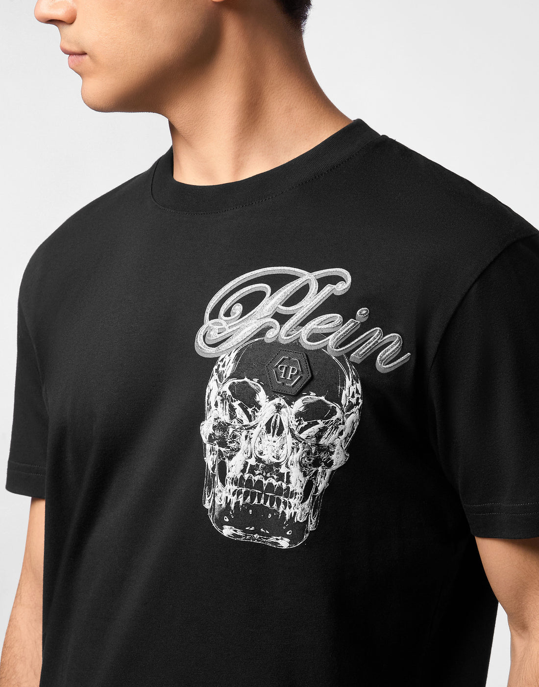 Philipp Plein Round Neck T-Shirt with Glass Skull design, available at Lestyle Boutique Melbourne