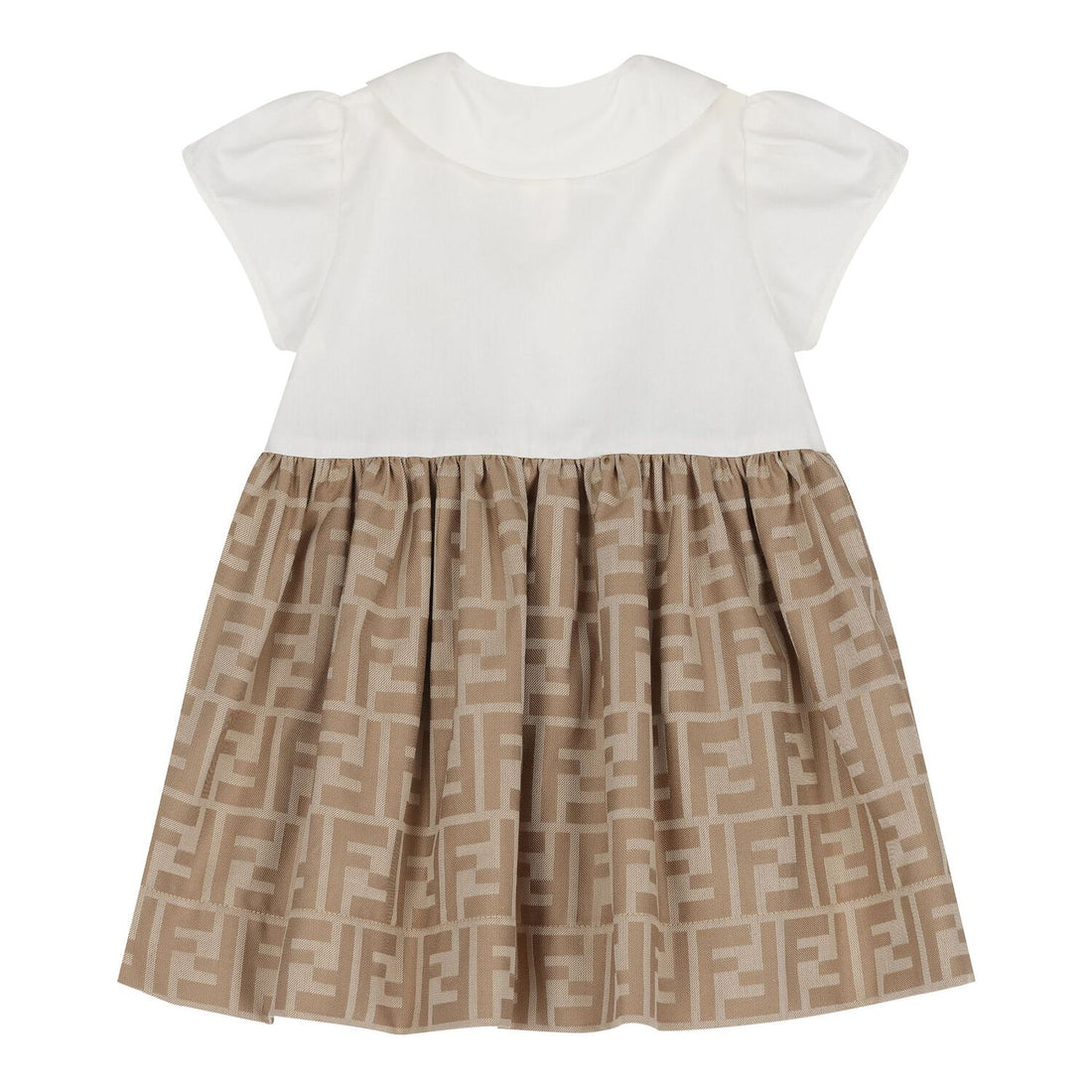 Fendi Baby Dress featuring white top and beige FF-logo jacquard skirt available at Lestyle Boutique Melbourne