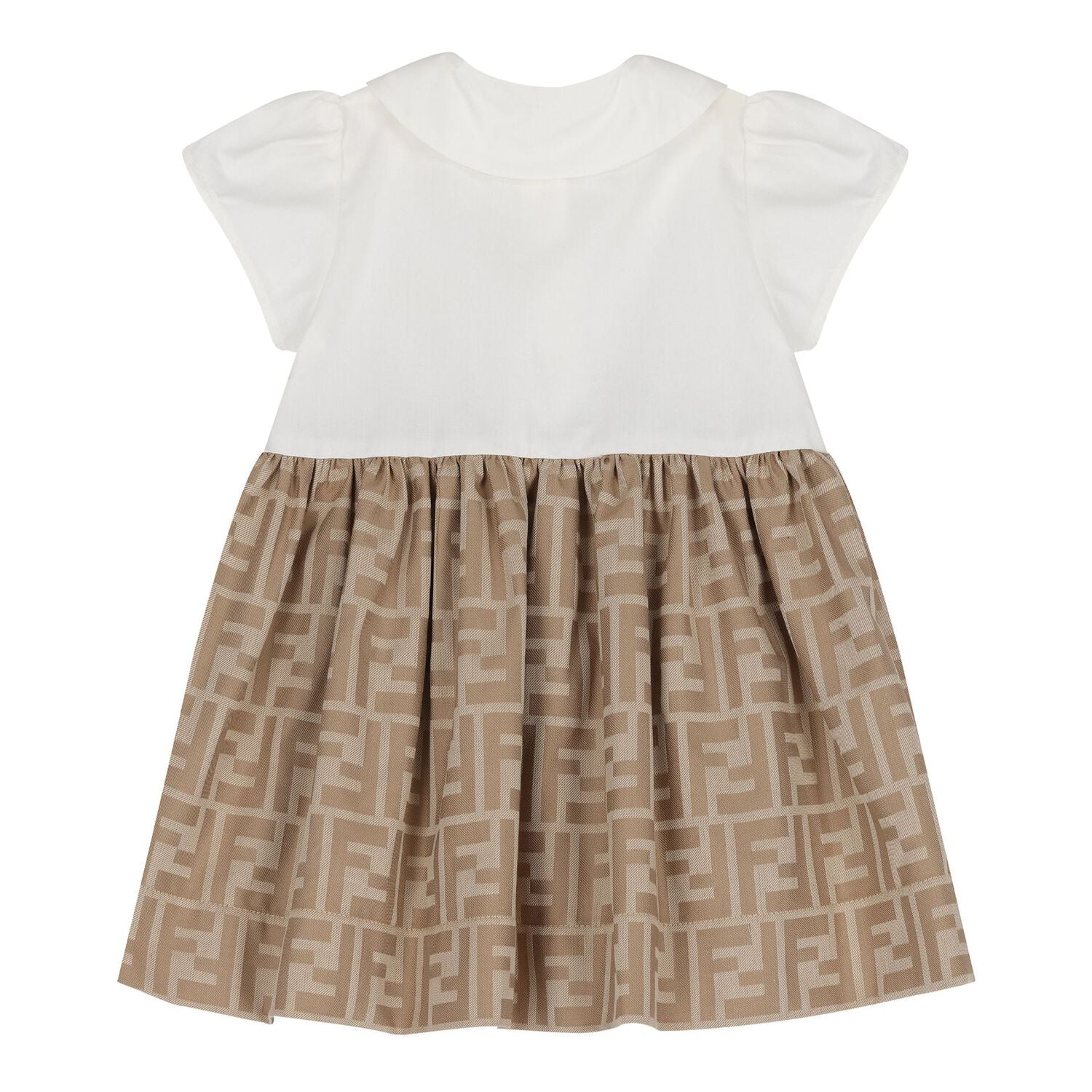 Fendi Baby Dress featuring white top and beige FF-logo jacquard skirt available at Lestyle Boutique Melbourne