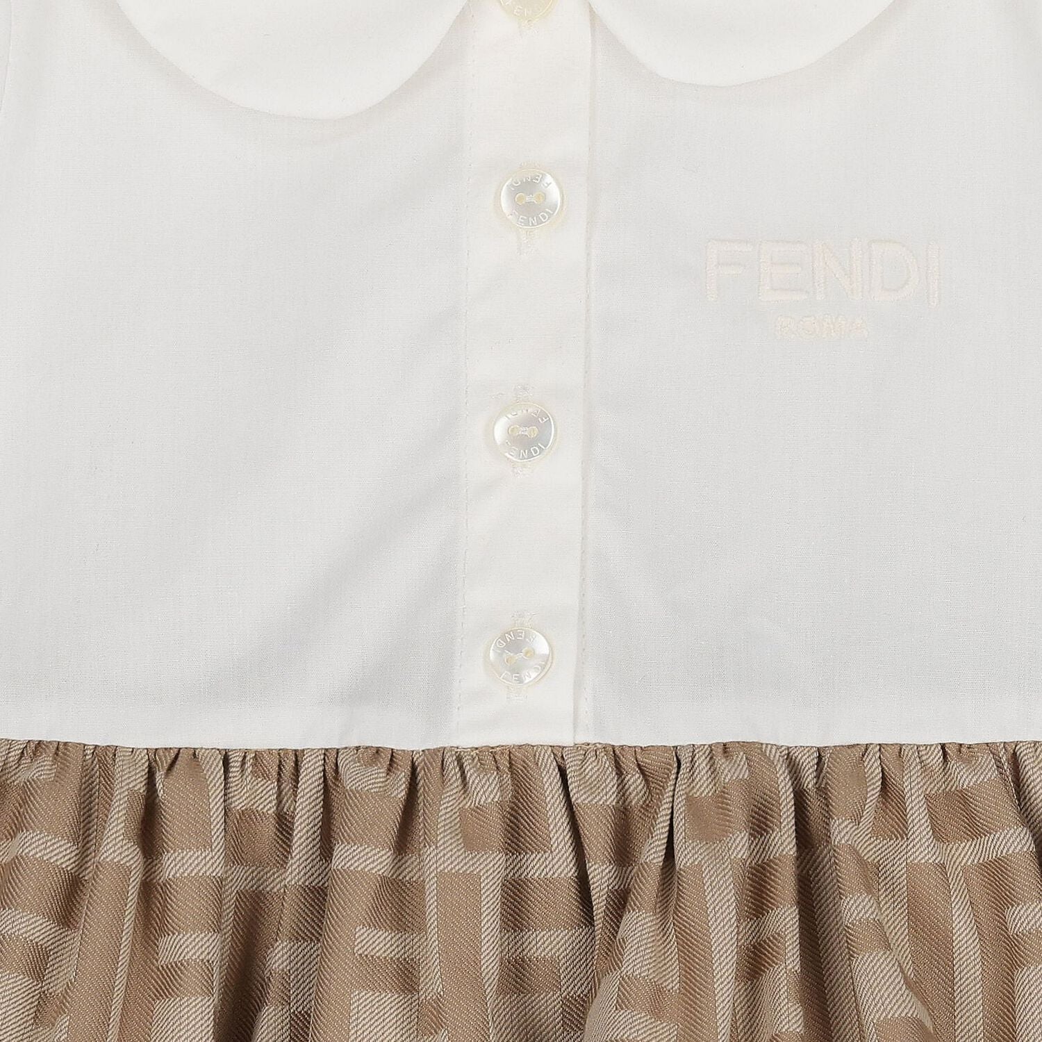 Fendi Baby Dress featuring white top and beige FF-logo jacquard skirt available at Lestyle Boutique Melbourne