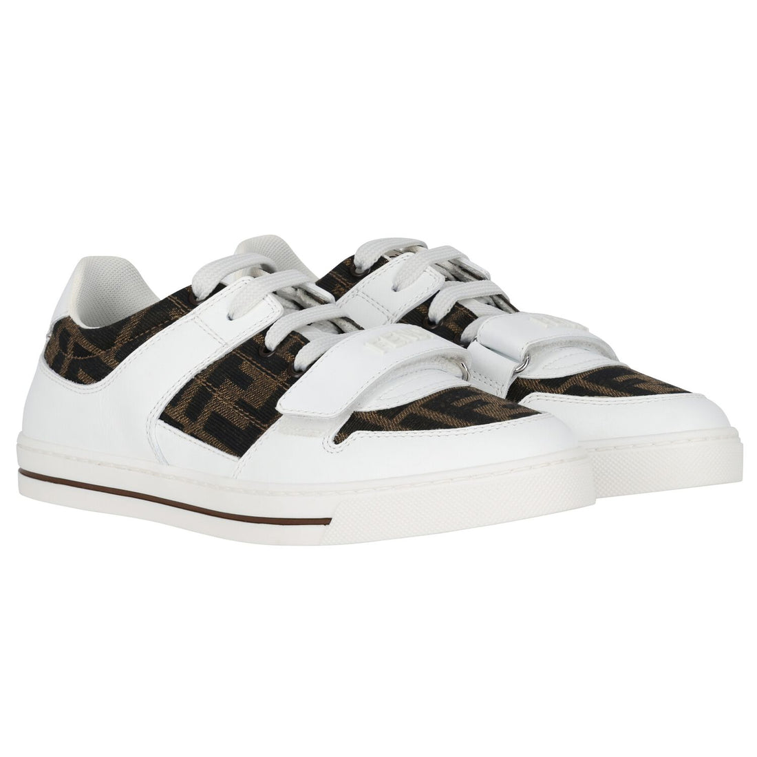 Fendi Junior sneakers featuring Velcro strap and jacquard FF logo with white rubber sole available at Lestyle Boutique Melbourne