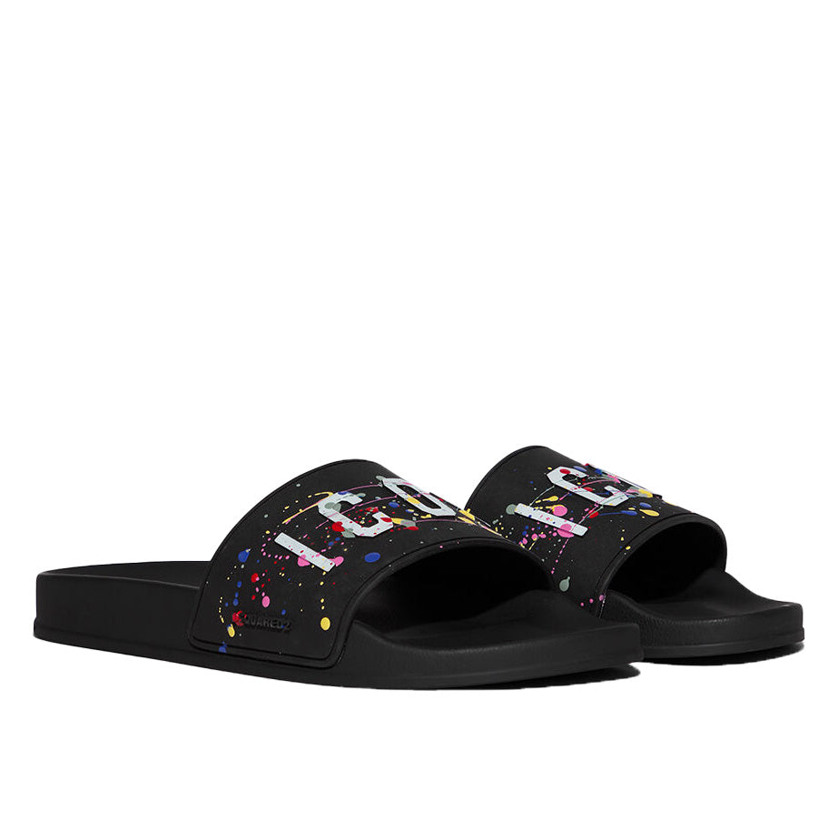 DSQUARED2 SLIDES featuring ICON SPLASH lettering available at Lestyle Boutique Melbourne