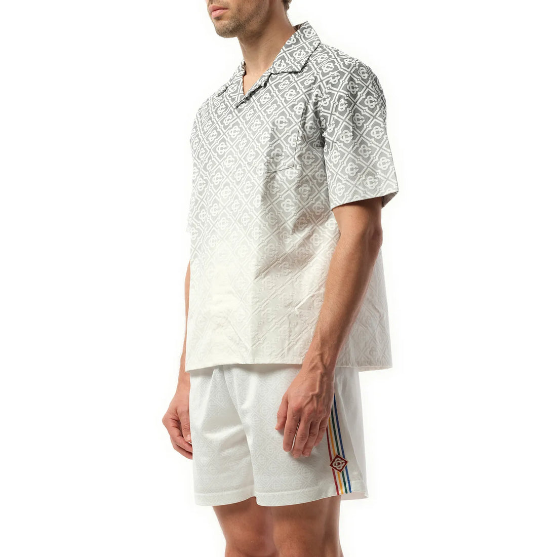 Casablanca Short Sleeve Cuban Collar Shirt in Grey, featuring a gradient print and premium cotton construction, available at Lestyle Boutique.