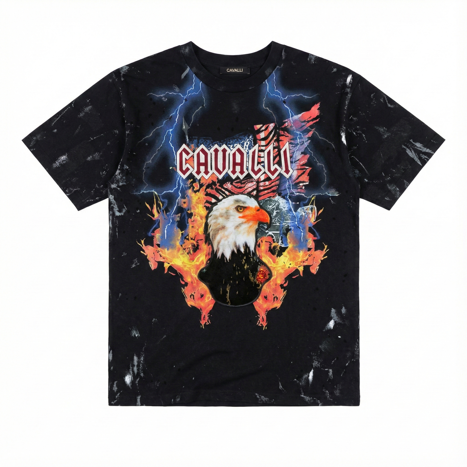 Roberto Cavalli t-shirt featuring graphic eagle and flame print available at Lestyle Boutique Melbourne