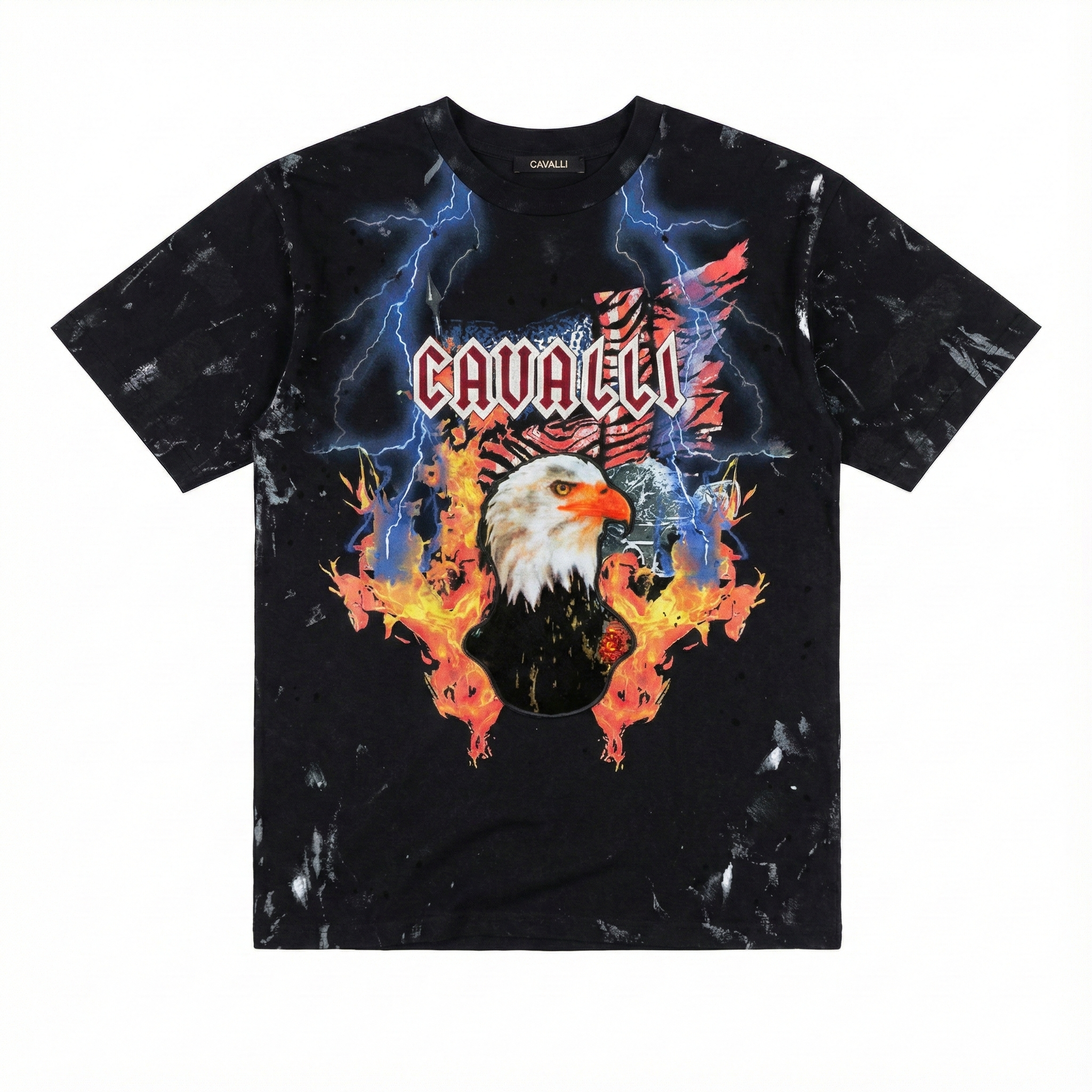 Roberto Cavalli t-shirt featuring graphic eagle and flame print available at Lestyle Boutique Melbourne