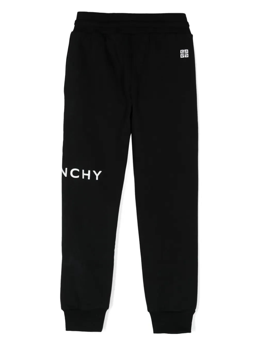 Givenchy Kids black trackpants with a logo print on the leg, drawstring waistband, and cuffed ankles, available at Lestyle Boutique 136 Little Collins St.