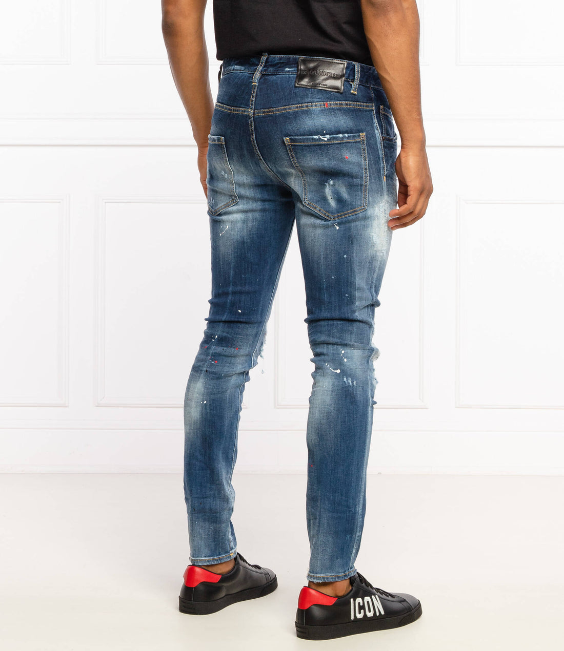 DSQUARED JEANS featuring distressed detailing with ripped knees and paint splatters available at Lestyle Boutique Melbourne