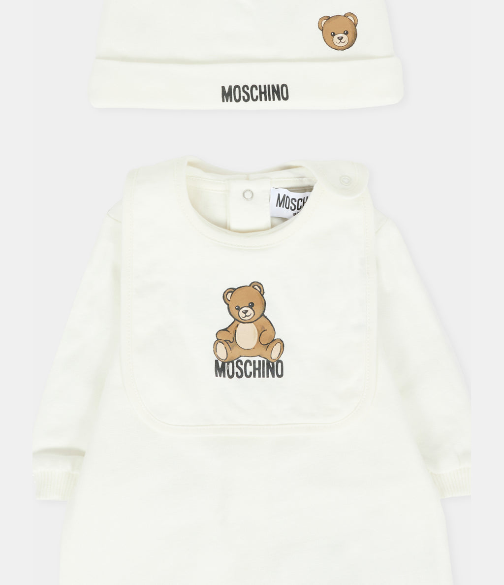 MOSCHINO BABYGROW BIB AND HAT GIFT SET featuring teddy bear design available at Lestyle Boutique Melbourne